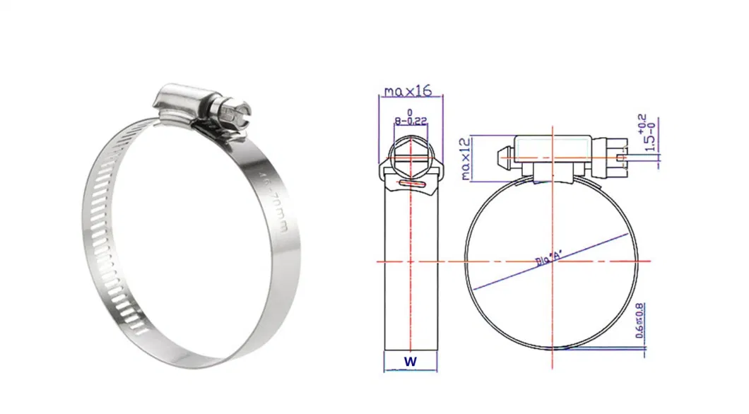 15.8 mm Heavy Duty American Type Stainless Steel Bolt Hose Clamp with Washers